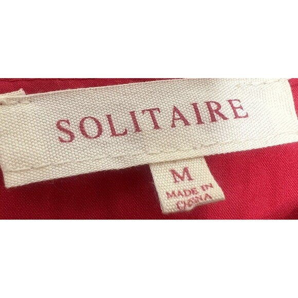 Solitaire Dress Women's Medium Red Midi Eye-lit Embroidered Lined Fit & Flare - Picture 10 of 11